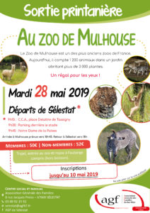 Clôture des inscriptions pour la sortie printanière au zoo de Mulhouse à partir de Sélestat