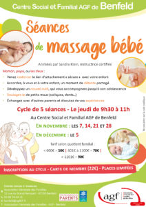 1ère date de cycle de 5 séances de massage bébé (jusque décembre)